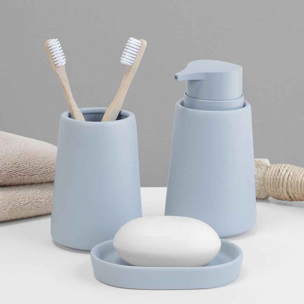 Modern Matte Blue Ceramic Bath Accessories, Soap/Lotion Pump