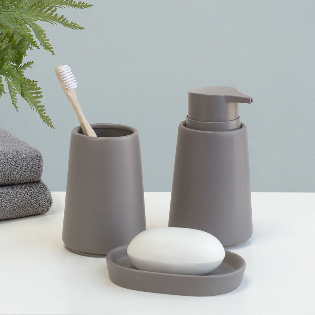 Modern Matte Dark Grey Ceramic Bath Accessories, Soap Dish