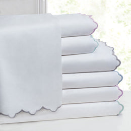 French Blue Scalloped Embroidered Sheet Set (Fitted, Flat, & Pillow Cases)