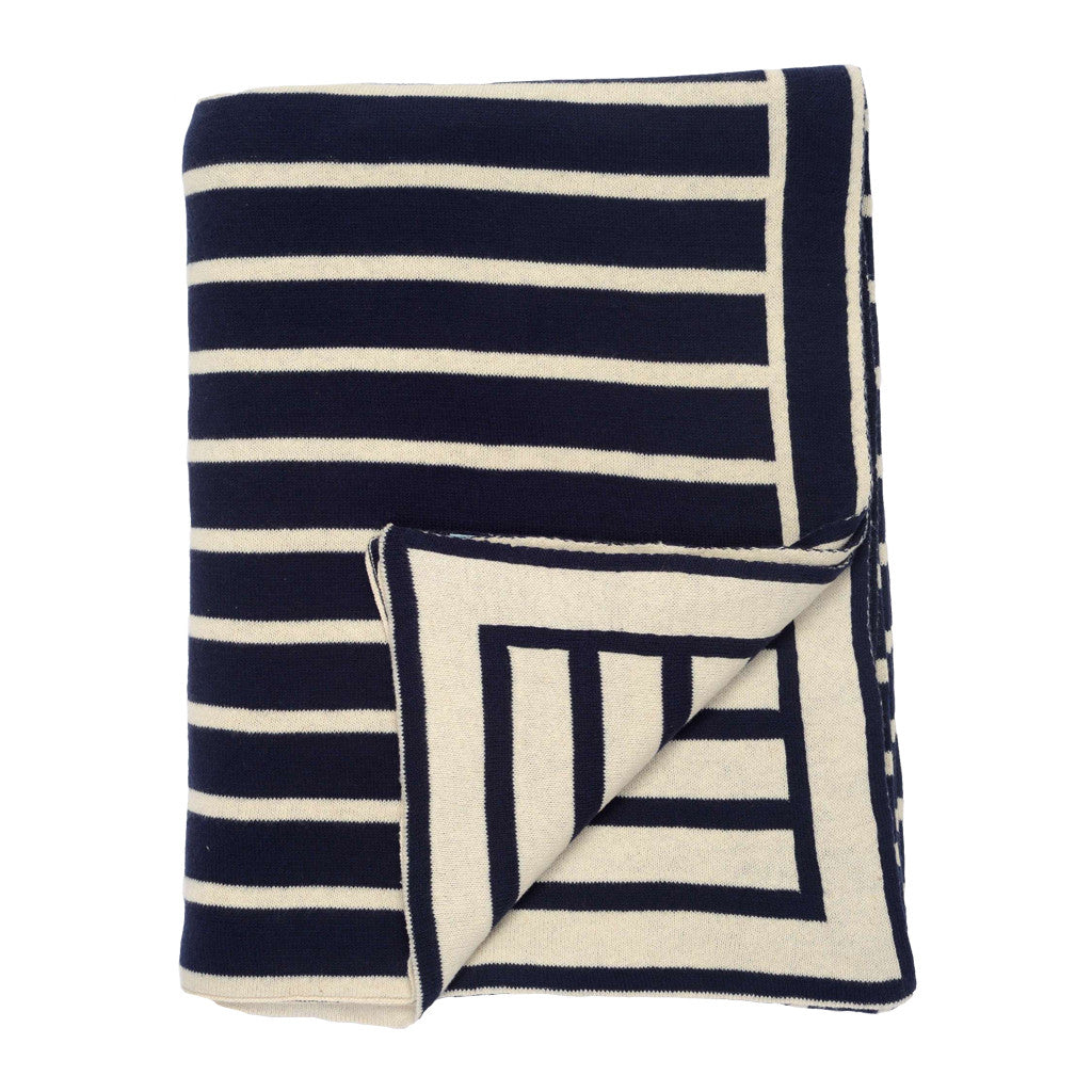 The Dark Navy Beach Striped Throw