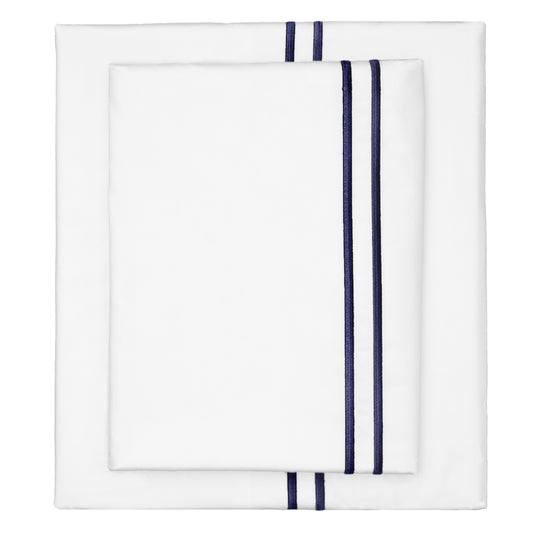 Navy Lines Embroidered Sheet Set (Fitted, Flat, & Pillow Cases)