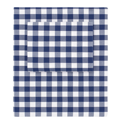 Navy Blue Small Gingham Sheet Set (Fitted, Flat & Pillowcases)