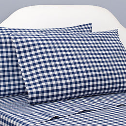 Navy Blue Small Gingham Sheet Set (Fitted, Flat & Pillowcases)