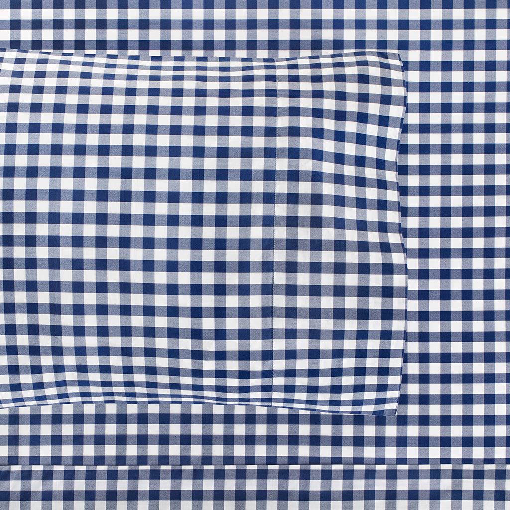 Navy Blue Small Gingham Sheet Set (Fitted, Flat & Pillowcases)