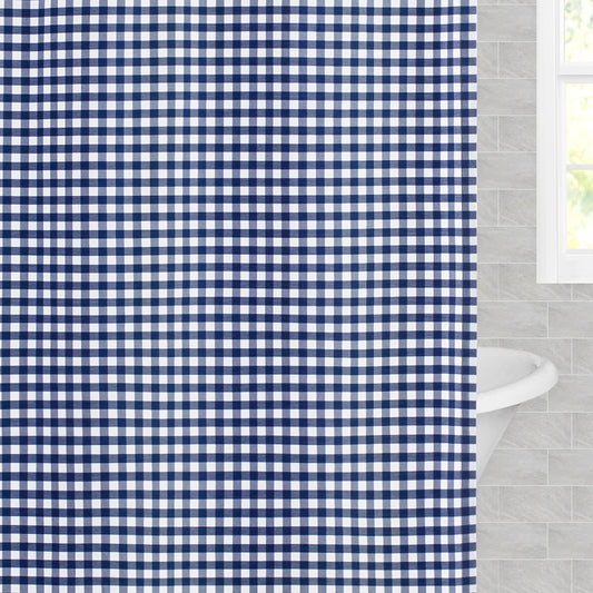 Navy Blue Small Gingham Shower Curtain