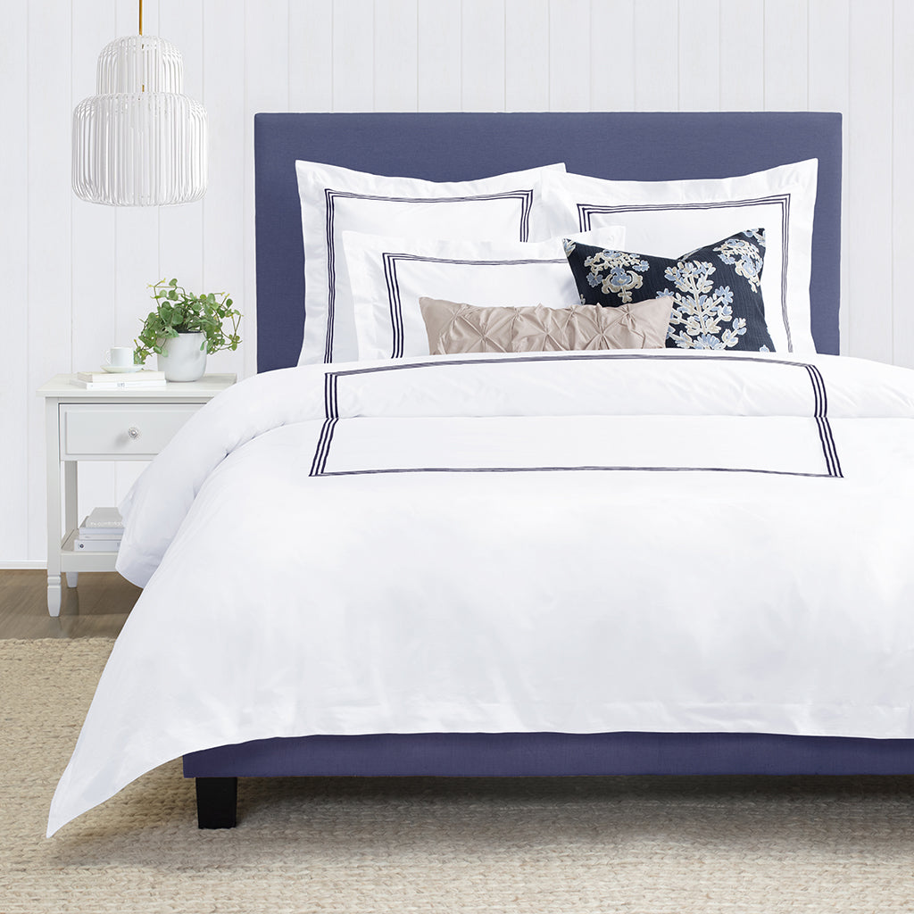 Octavia Navy Embroidered Percale Duvet Cover