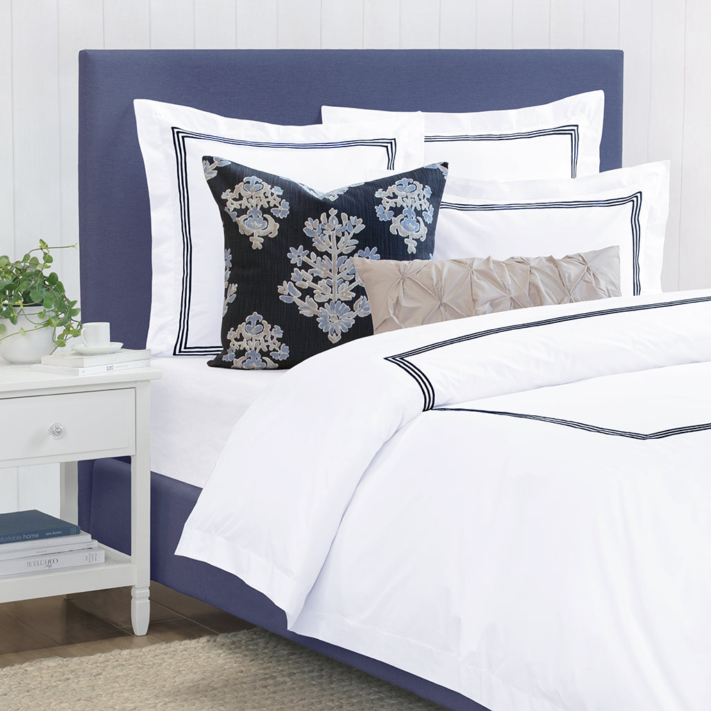 Octavia Navy Embroidered Percale Sham