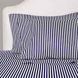 Navy Blue Striped Sheet Set (Fitted, Flat, & Pillow Cases)