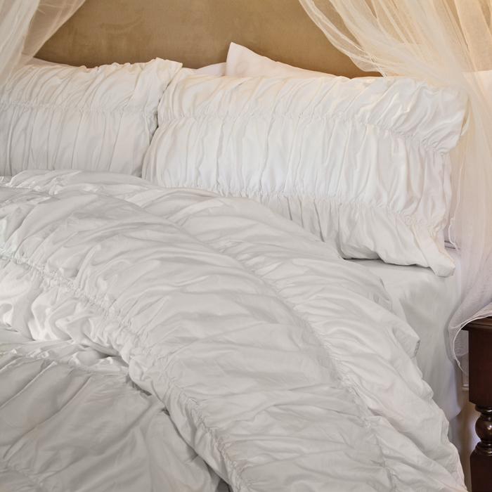 White Sutter Ruched Duvet Cover