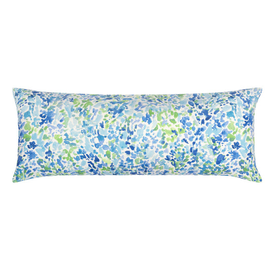 The Blue and Green Garden Watercolor Extra Long Lumbar Throw Pillow