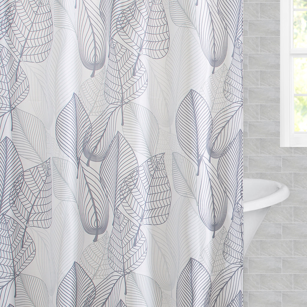 The Botanical Leaves Shower Curtain, Grey and White Shower Curtain