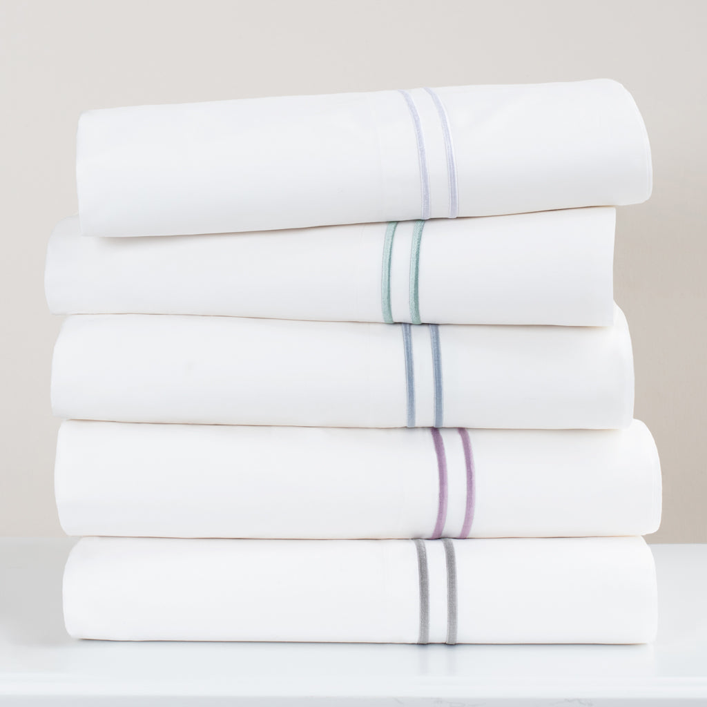 French Blue Lines Embroidered Sheet Set (Fitted, Flat, & Pillow Cases)