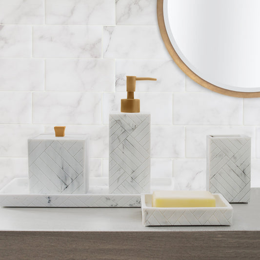 The Herringbone Grey Marble Bath Accessories