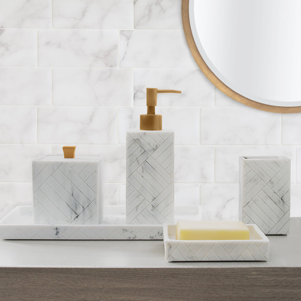 The Herringbone Grey Marble Bath Accessories - Tumbler