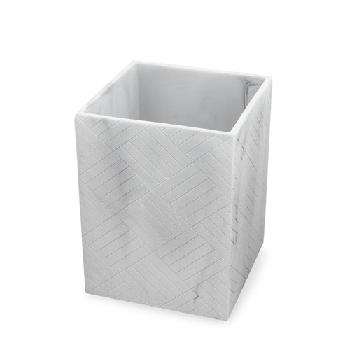 The Herringbone Grey Marble Bath Accessories - Wastebasket