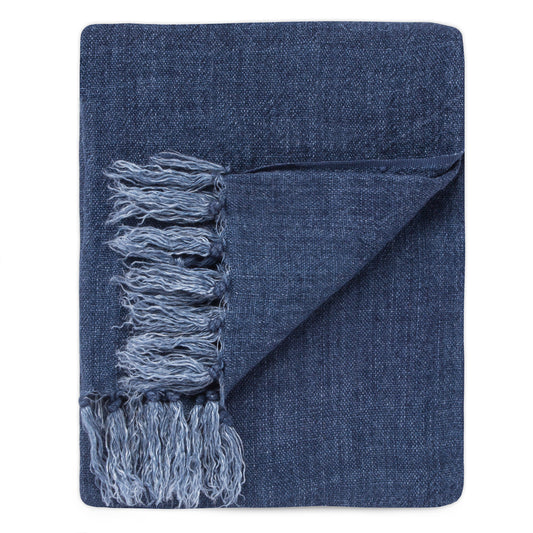 The Indigo Fringed Linen Throw Blanket