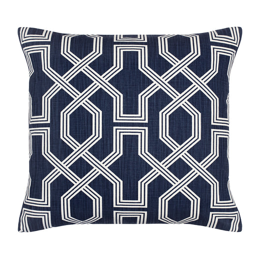 The Navy Fretwork Square Throw Pillow