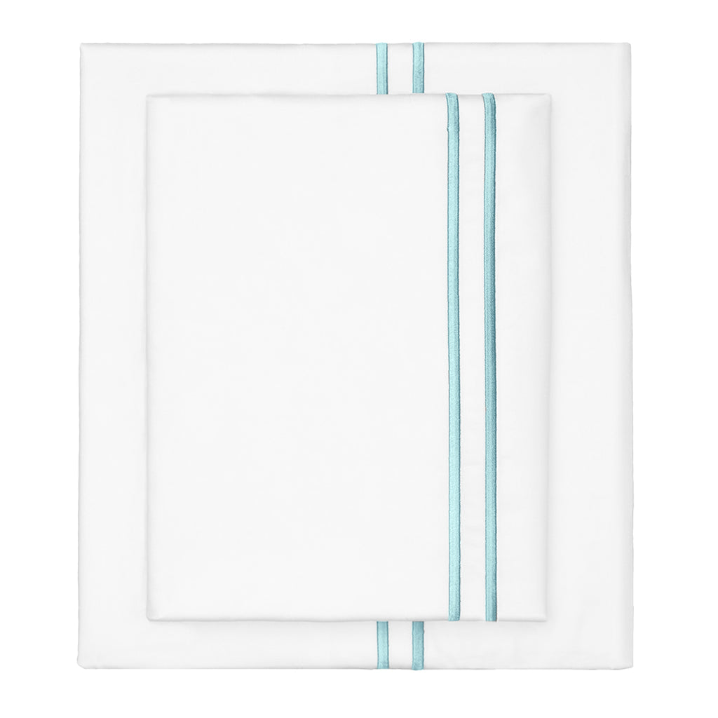 Turquoise Lines Embroidered Sheet Set (Fitted, Flat, & Pillow Cases)