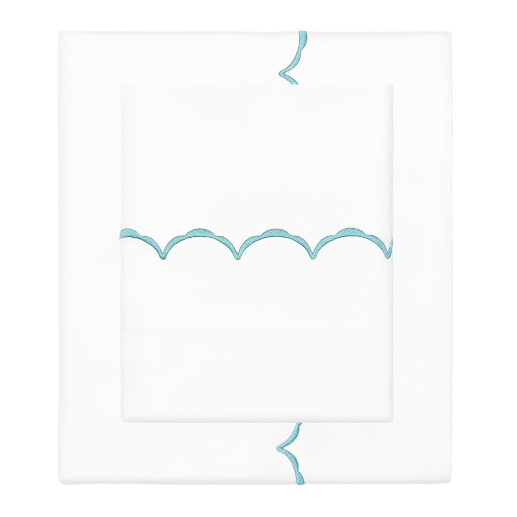 Turquoise Wavelet Embroidered Sheet Set (Fitted, Flat, & Pillow Cases)