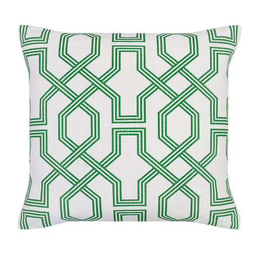 The White and Green Fretwork Square Throw Pillow