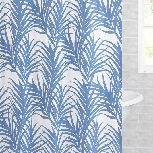 The Blue Palm Leaf Shower Curtain