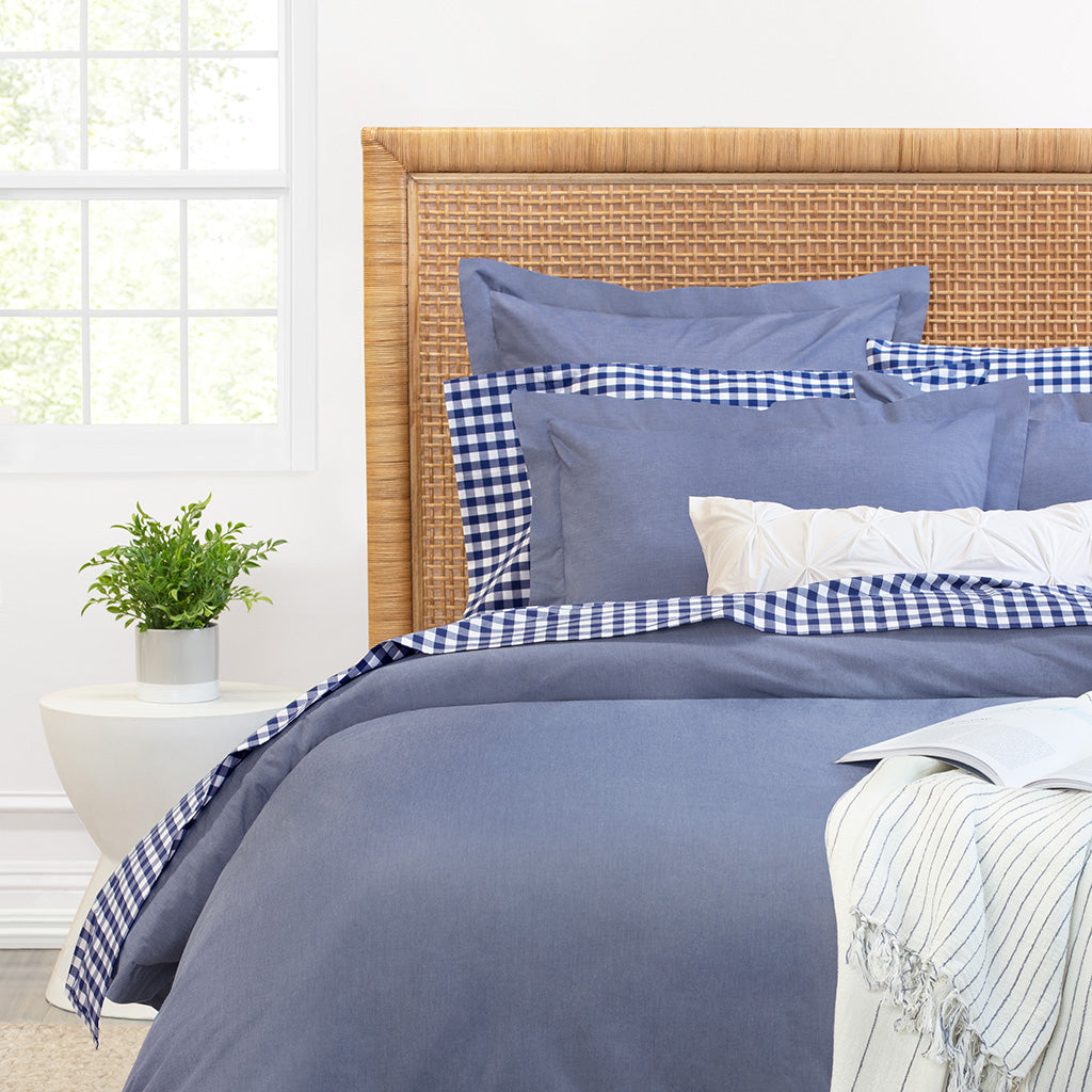 Navy Blue Small Gingham Sheet Set (Fitted, Flat & Pillowcases)