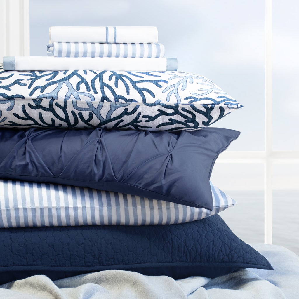 French Blue Striped Sheet Set  (Fitted, Flat, & Pillow Cases)