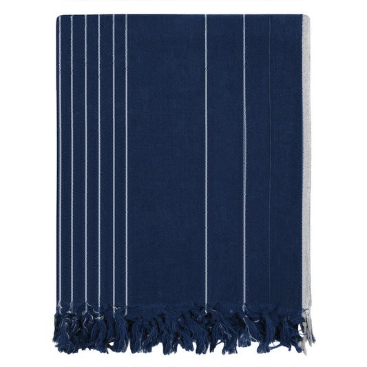 Navy Vertical Stripe Linen Throw