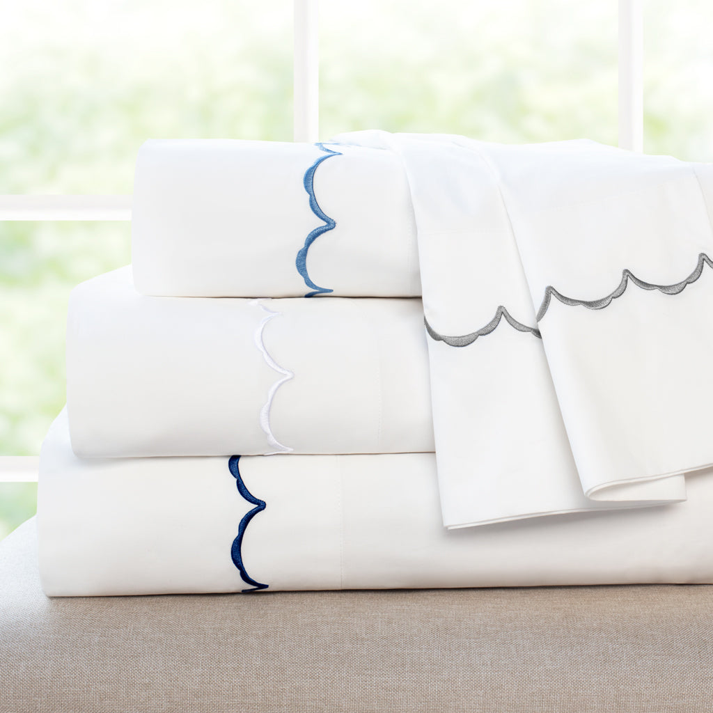 The Navy Blue Wavelet Embroidered Sheet Set