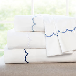 Navy Blue Wavelet Embroidered Sheet Set (Fitted, Flat, & Pillow Cases)