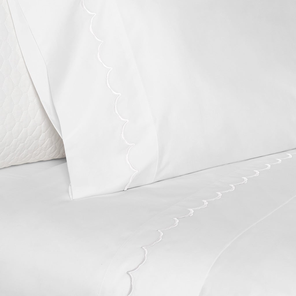 White Wavelet Embroidered Sheet Set (Fitted, Flat, & Pillow Cases)