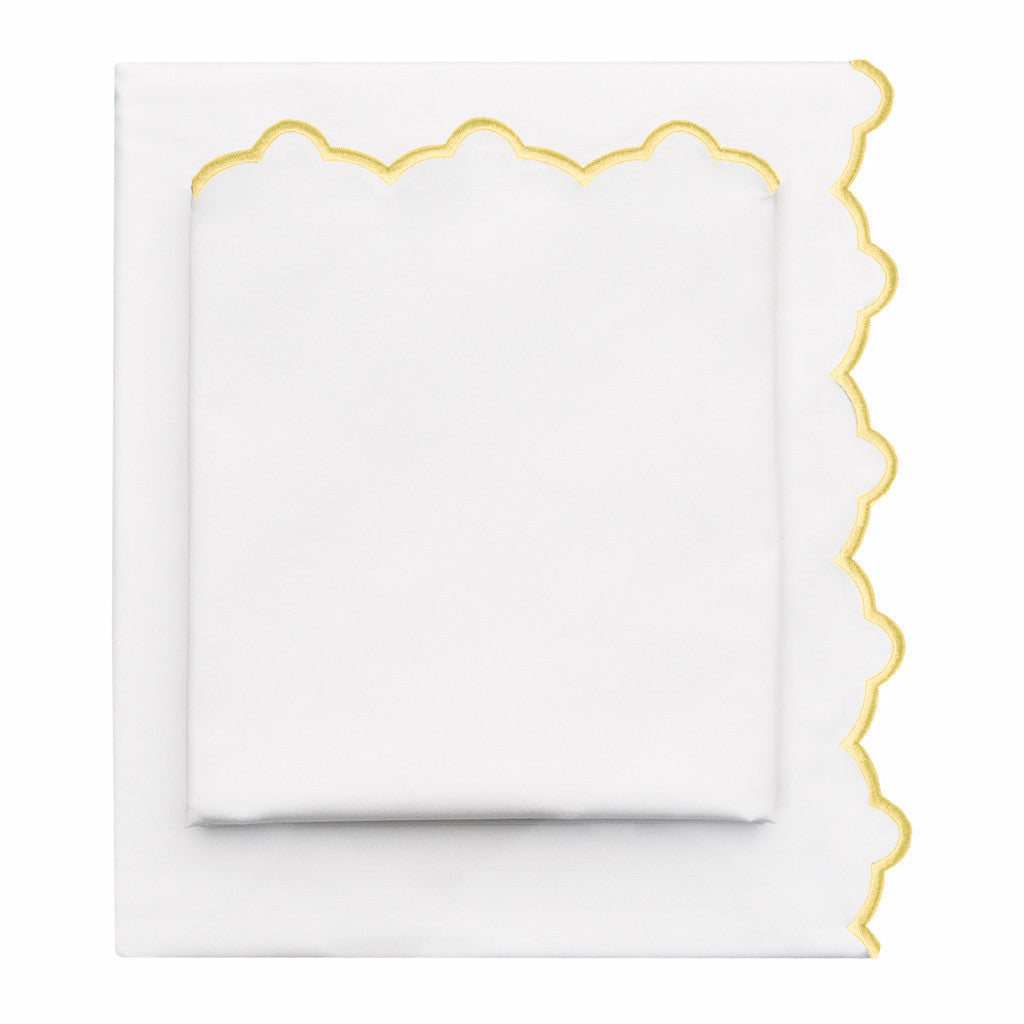 Yellow Scalloped Embroidered Pillowcase Pair