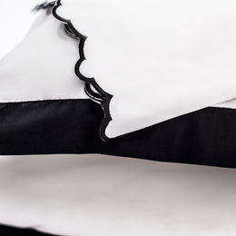 Black Scalloped Embroidered Sheet Set (Fitted, Flat, & Pillow Cases)