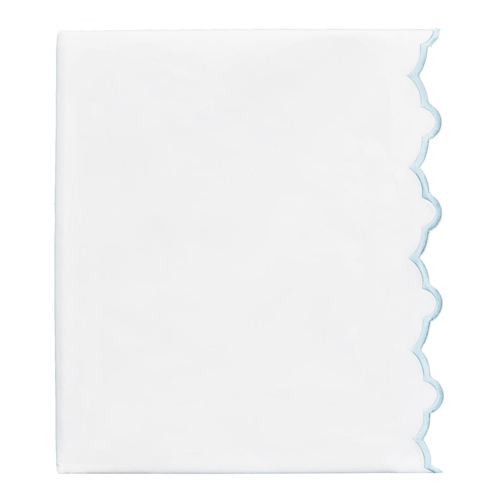 Light Blue Scalloped Embroidered Flat Sheet