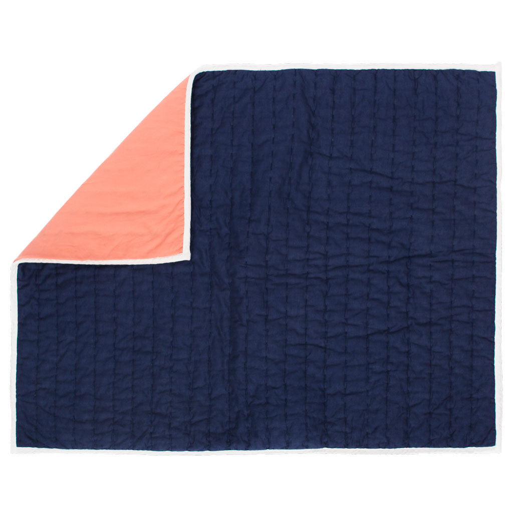 Reversible Pick-Stitch Navy Blue Quilt Sham Pair