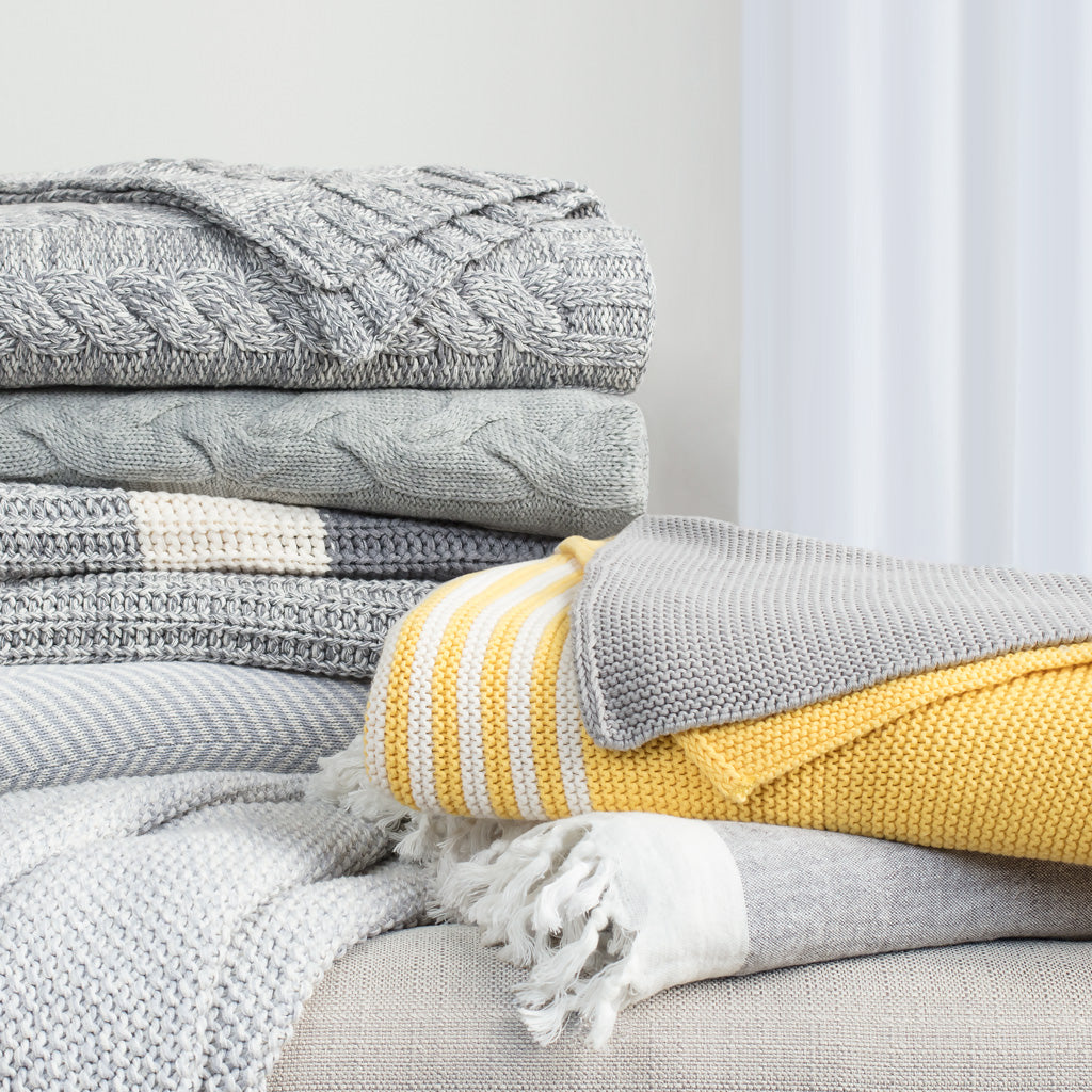 The Yellow and Grey Striped Throw