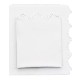 White Scalloped Embroidered Sheet Set (Fitted, Flat, & Pillow Cases)